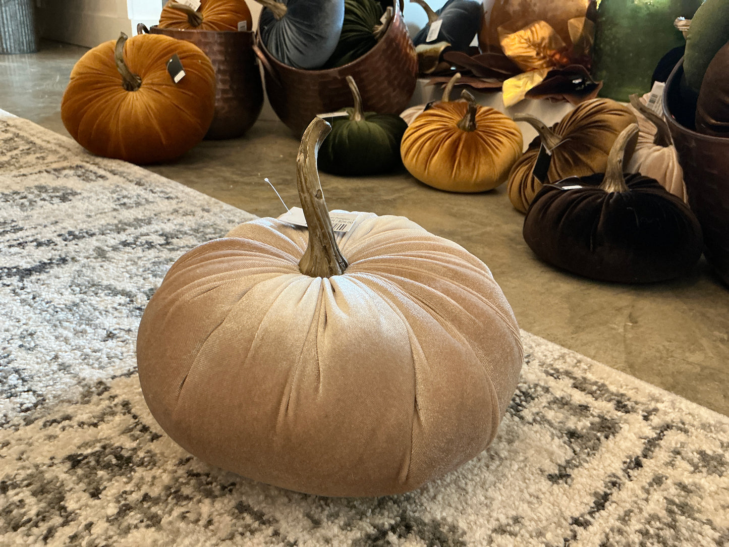 Large Plush Velvet Pumpkin - Cream
