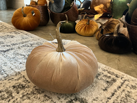 Large Plush Velvet Pumpkin - Cream