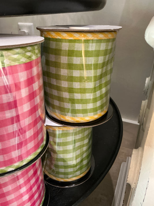 GRYE 4"X5Y SPRING GINGHAM W/BORDER RIBBON