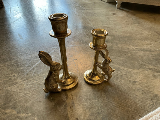 Rabbit Taper Candle Holder (Set of 2) 6"H, 7.75"H Resin