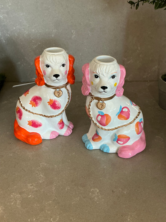 5.75" Dog Candle Holder with Fruit Motif