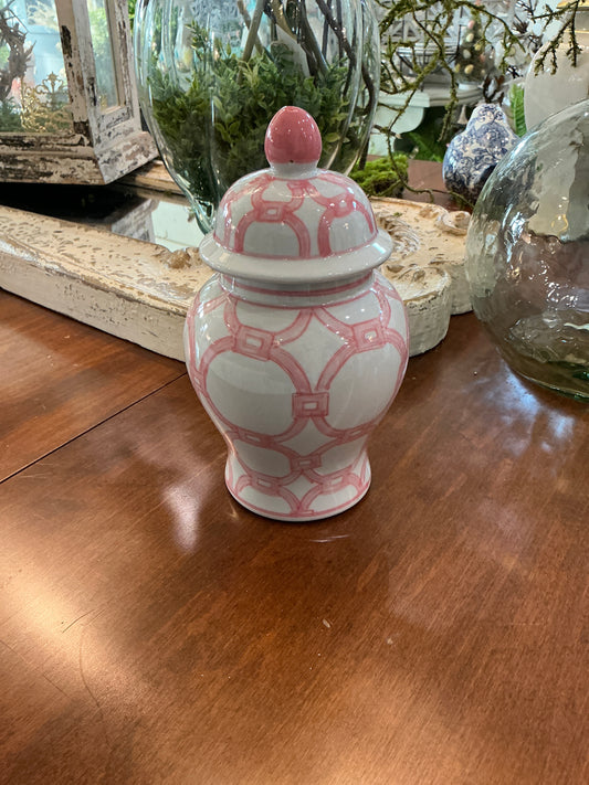 8.5" Pink and White Pattern Ginger Jar