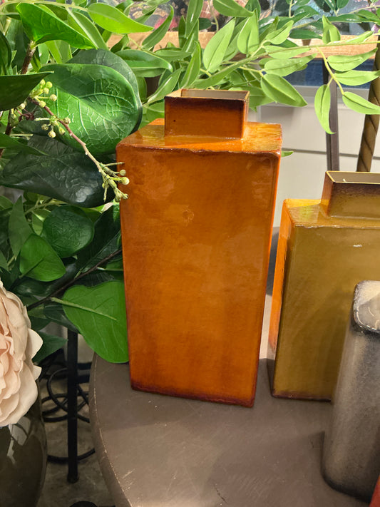 PAINTED METAL VASES - L