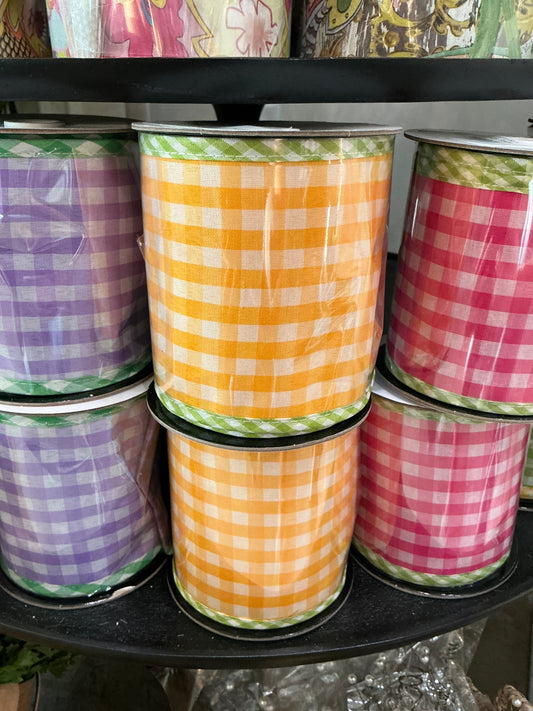 YEGR 4"X5Y SPRING GINGHAM W/BORDER RIBBON