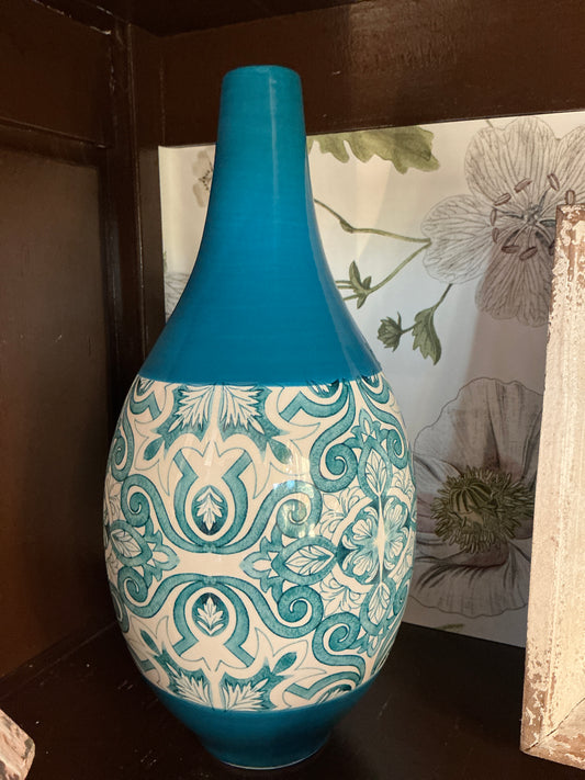Ceramic Vase, 12"H, Blue/White