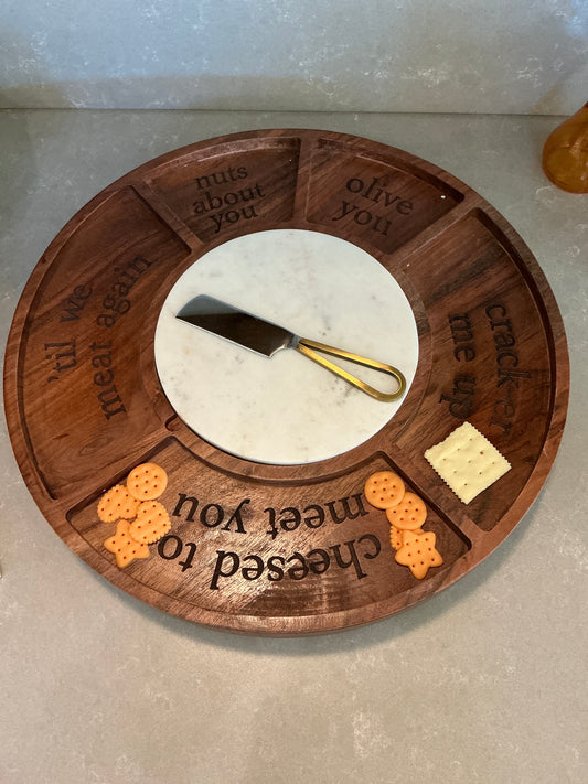 Lazy Susan Charcuterie Boar with Puns and Cheese