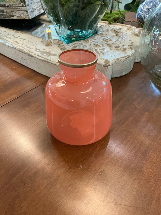 5" Coral Bud Vase with Gold Rim