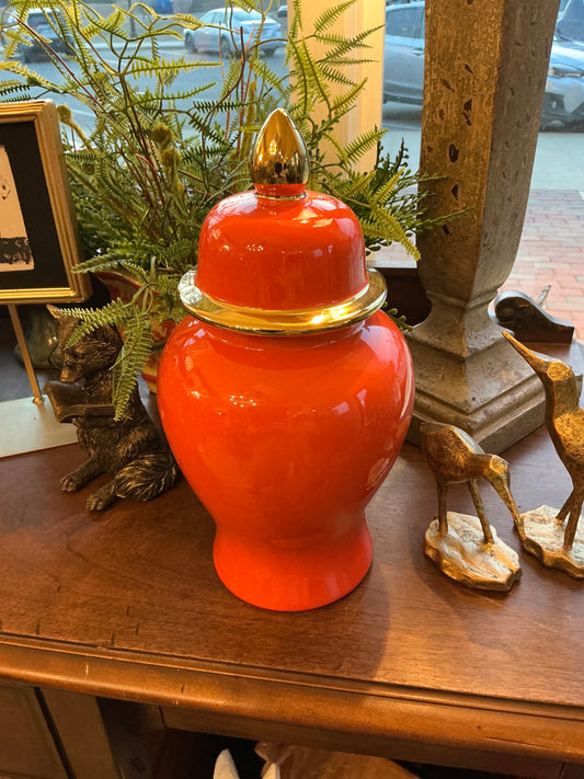 12" Red Orange and Gold Ginger Jar