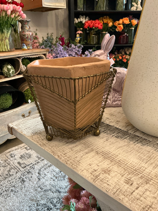 TERRACOTTA PLANTERS W WIRE WRAP & BRASS DETAIL 5