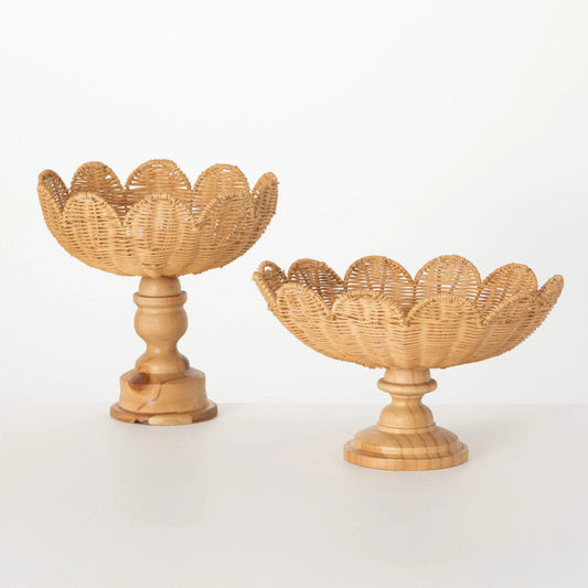 WOVEN WOOD TRAY on Pedestal