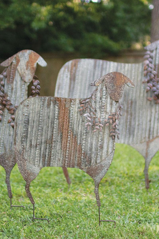 Christmas Sheep Set Metal Yard Art