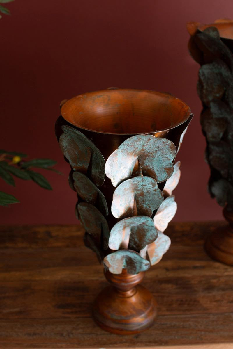Copper Patina Lotus Leaf Vase