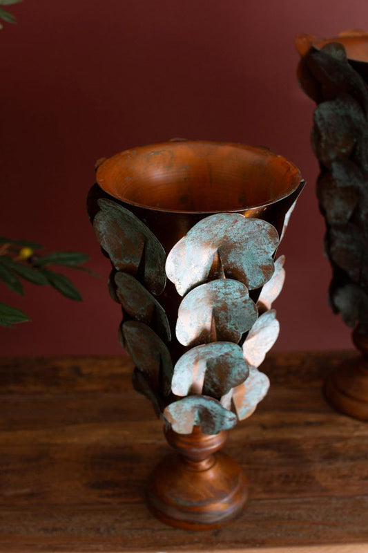 Copper Patina Lotus Leaf Vase