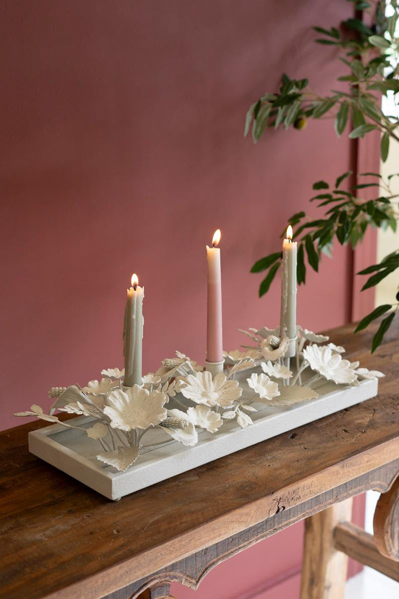 White Metal Floral Candelabra