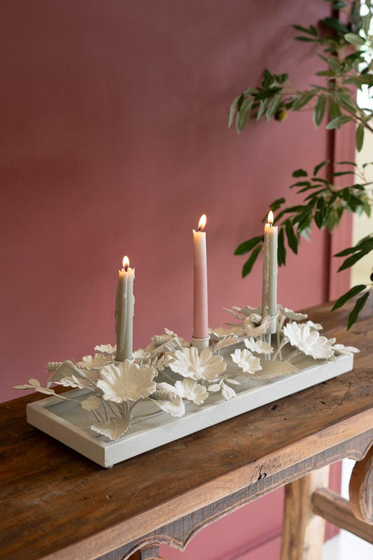 White Metal Floral Candelabra