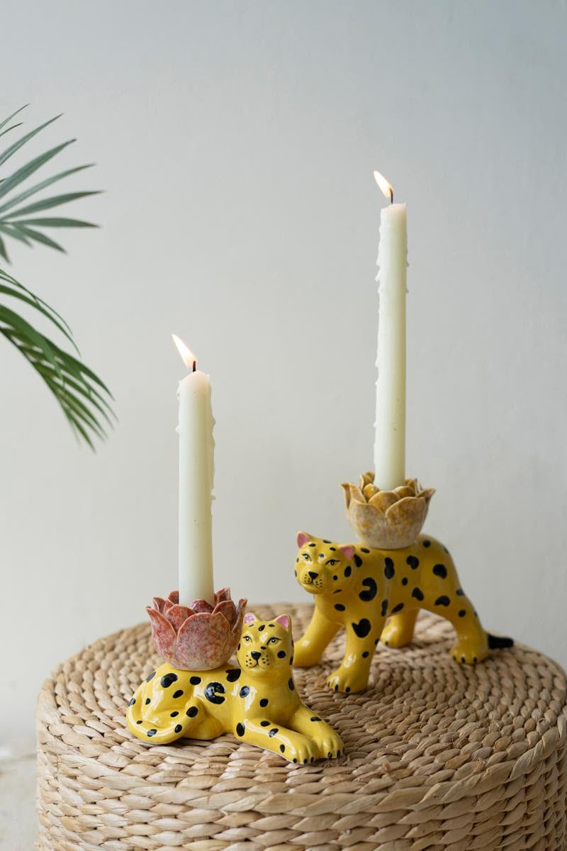 Set of 2 Cheetah Taper Candleholders