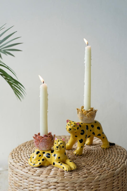 Set of 2 Cheetah Taper Candleholders