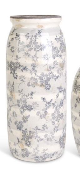 Crackled Cream and Gray Floral Vase