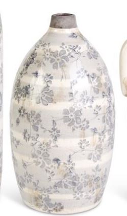Crackled Cream and Gray Floral Vase