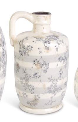 Crackled Cream and Gray Floral Vase