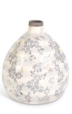 Crackled Cream and Gray Floral Vase